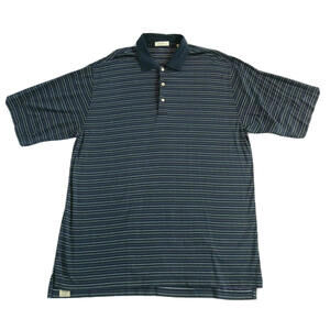 Peter Millar Men's Double Mercerized Cotton Black Striped Golf Polo Shirt XL